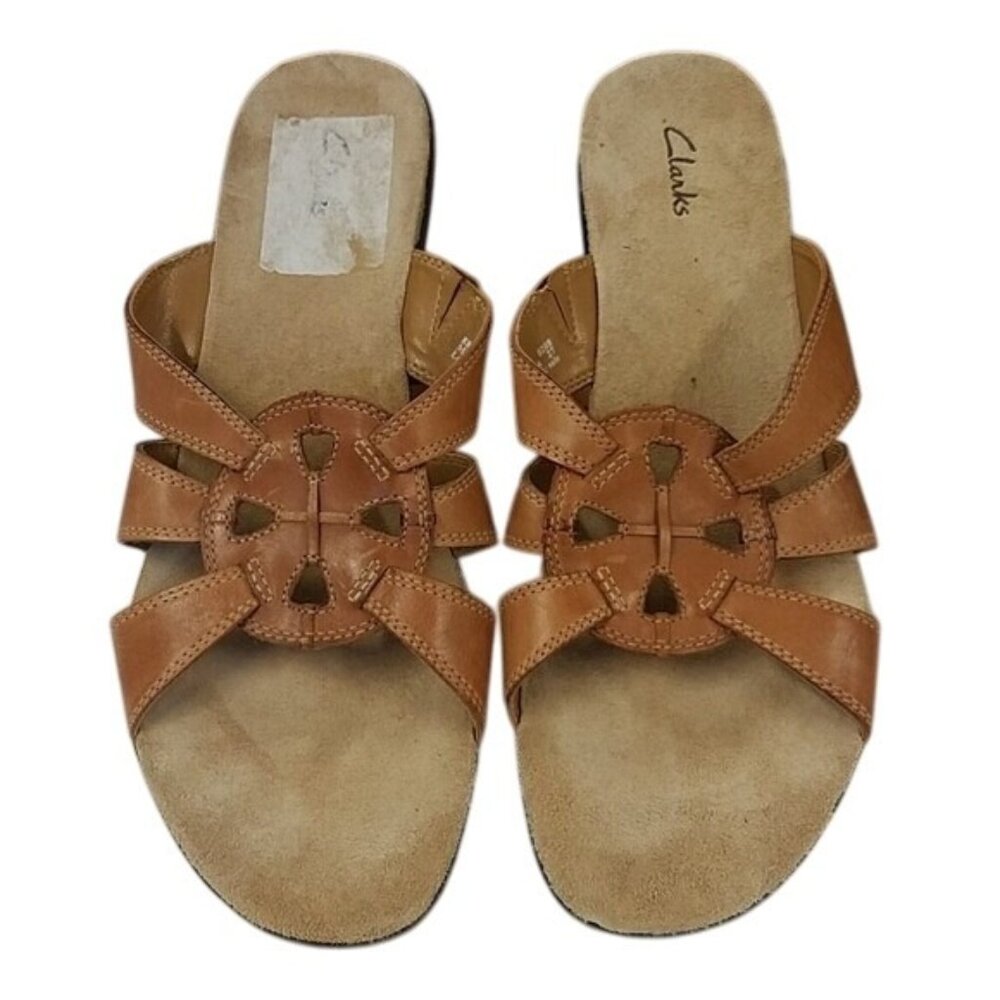 Clarks Womens Brown Leather Wedge Sandals Size 10
